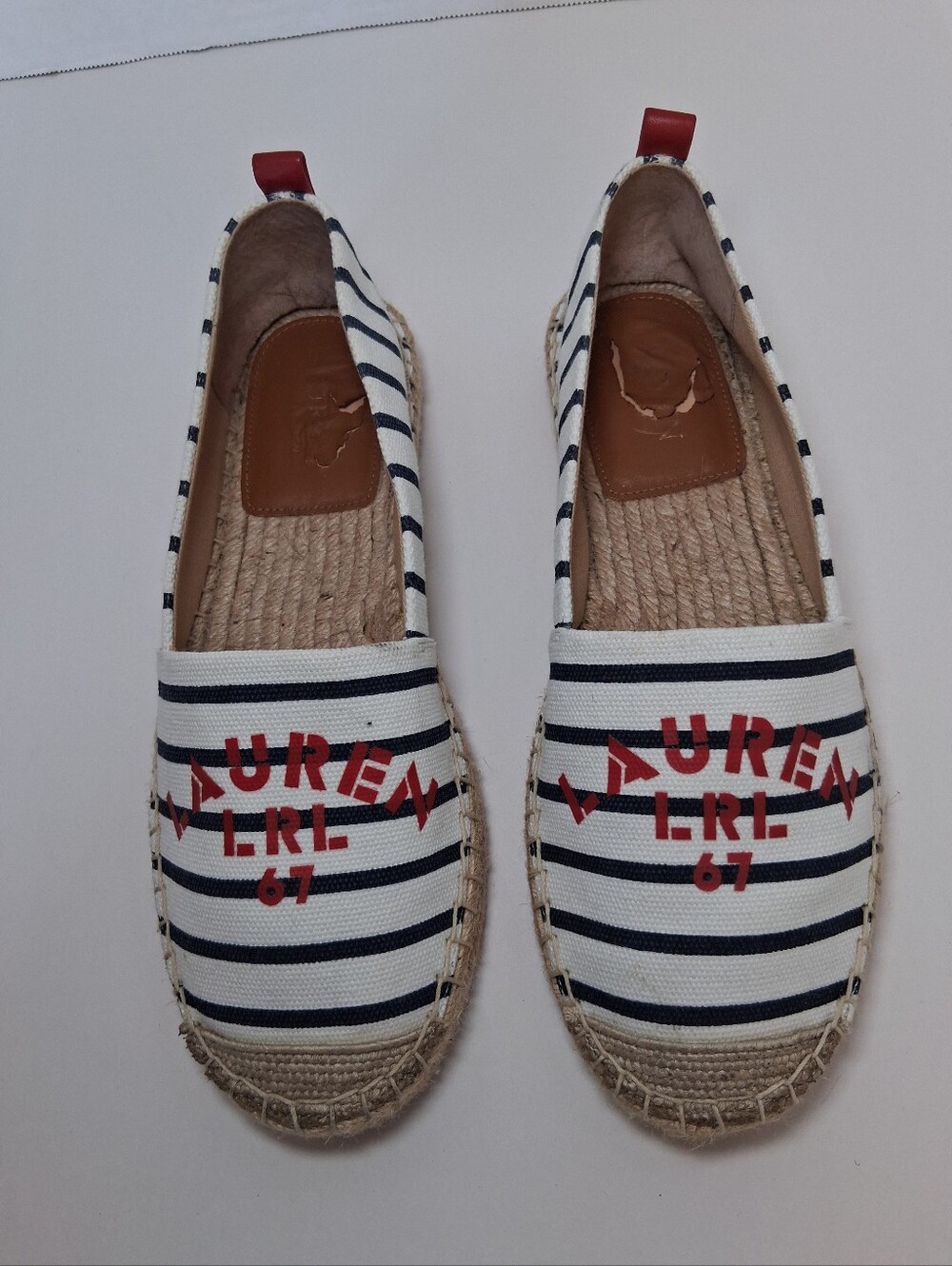 Lauren Ralph Lauren Navy & White Striped Espadrille with Red Logo